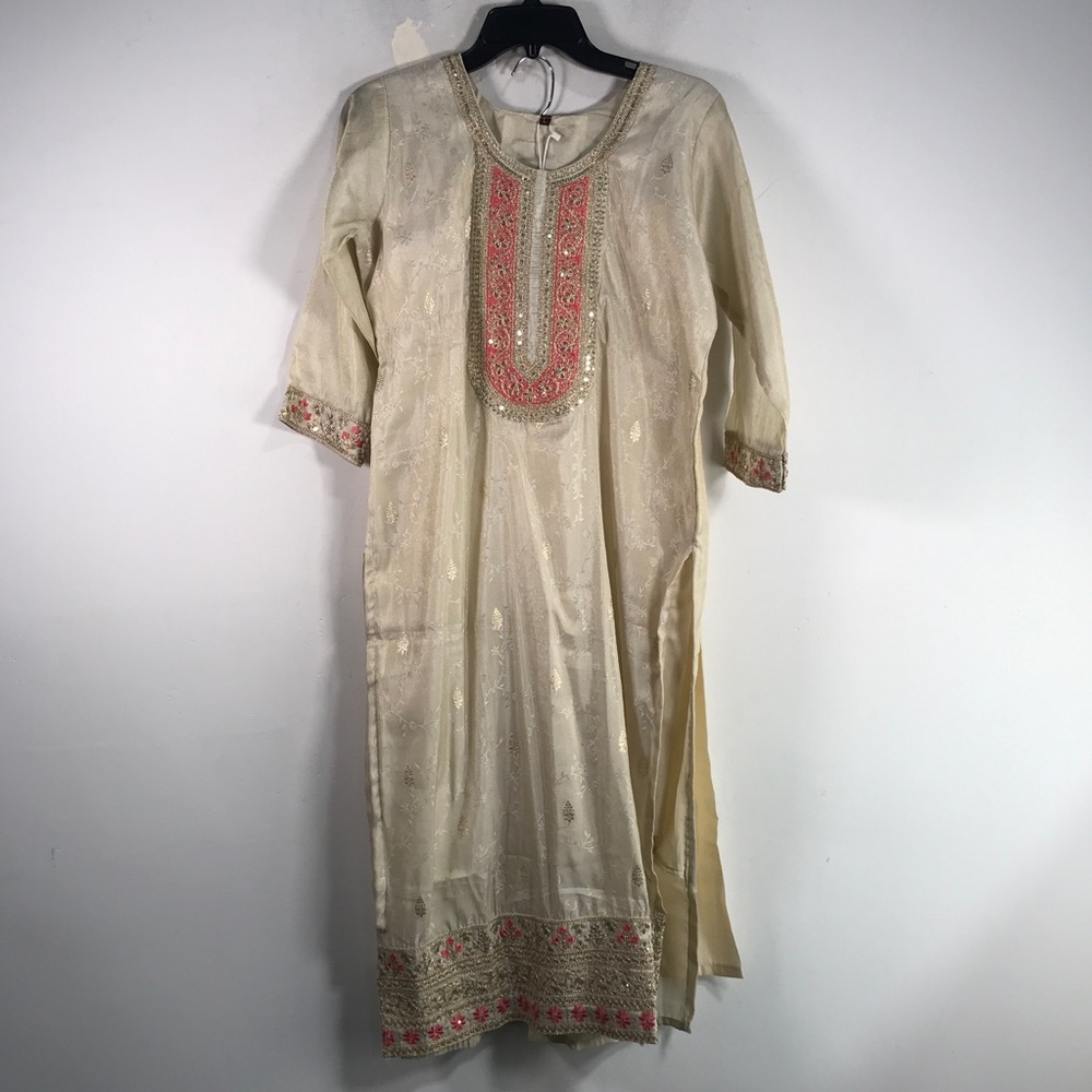 Hiya by Omkkar Kurties 2 Piece Set, Women's Size L - Cream/Pink